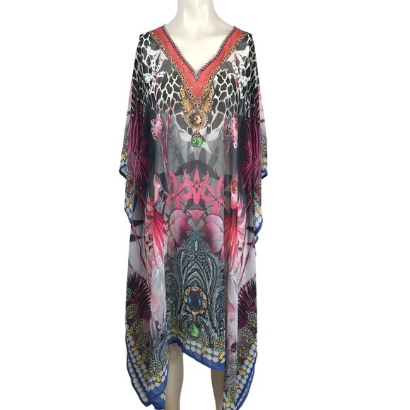 SAKKAS - WOMEN'S FREE SIZE - ART TO WEAR POLYESTER SHORT SLEEVE SHEER COVERUP - Picture 1 of 9